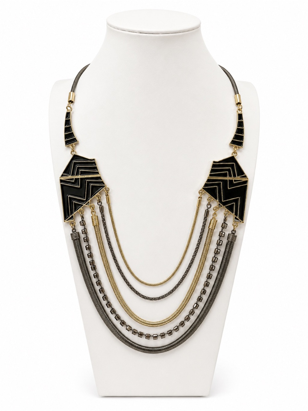 Jennifer Lopez JLO Statement Black Enamel Rhinestone Multi Strand Bib Necklace